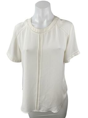Ann Taylor Women's White Pintucked Short Sleeve Crew Neck Blouse Top Size S